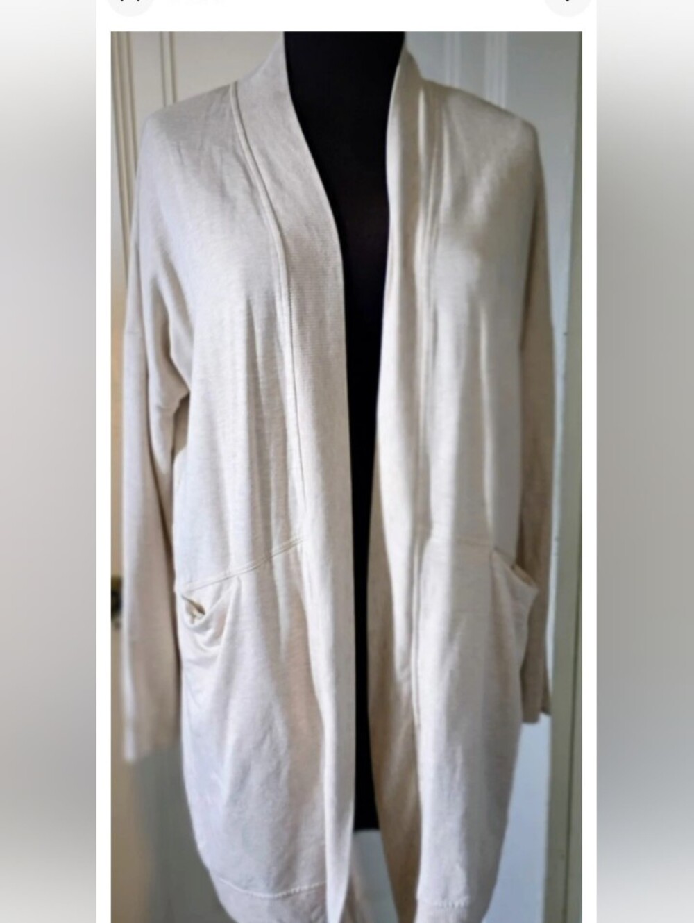 Light Beige Open-Front Women's Cardigan Sweater with Pockets